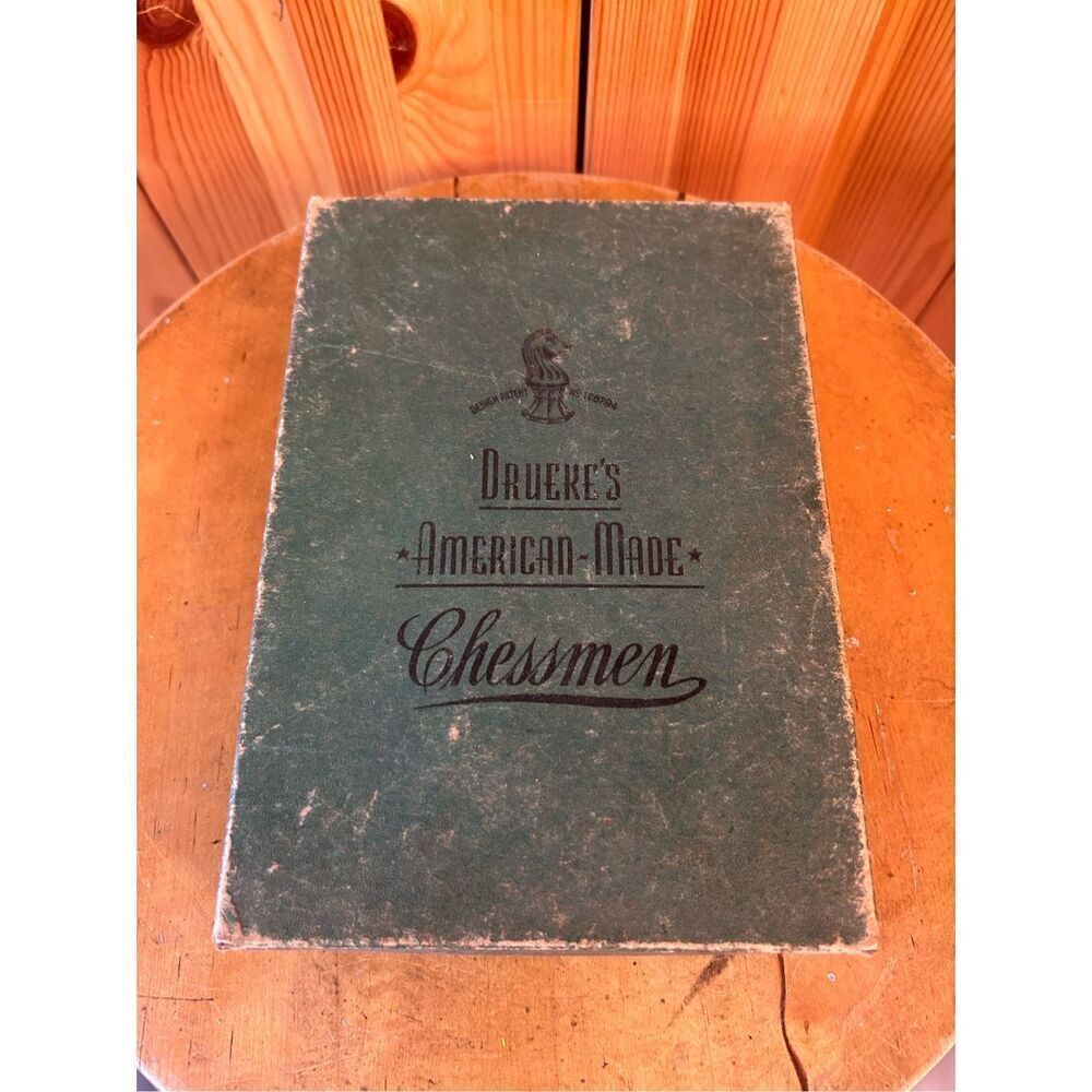 1945 Drueke Authentic Staunton Design Chess Set In Original Box and Rule Book (4